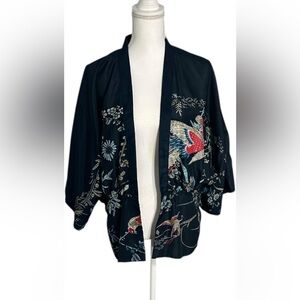Chic Blue Cardigan with Floral Print | 100% Viscose